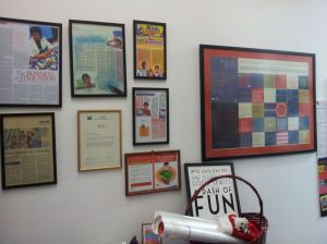 The Young Author Scheme Wall ... proud moments for our published authors. The huge poster is the UN Charter!